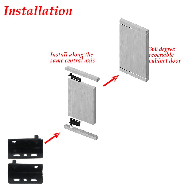 FarBoat 12Pcs Pivot Hinges 1.57" Concealed Hinges Heavy Duty Iron Hardware for Wood Door Furniture Cabinet Drawer (for 8mm Hole Black) - Image 4